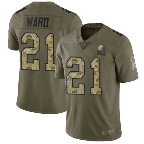 Cleveland Browns Denzel Ward Men Olive Camo Limited Jersey #21 NFL Football 2017 Salute To Service
